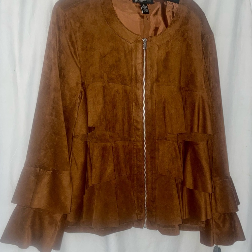 INC International Concepts Faux Suede Ruffle Jacket Women's 1X Full Zip New - Picture 4 of 13